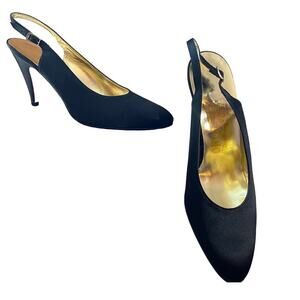 Salvatore Ferragamo Black Satin Leather Upper Sling Heel Pump Women's 9 1/2 AA